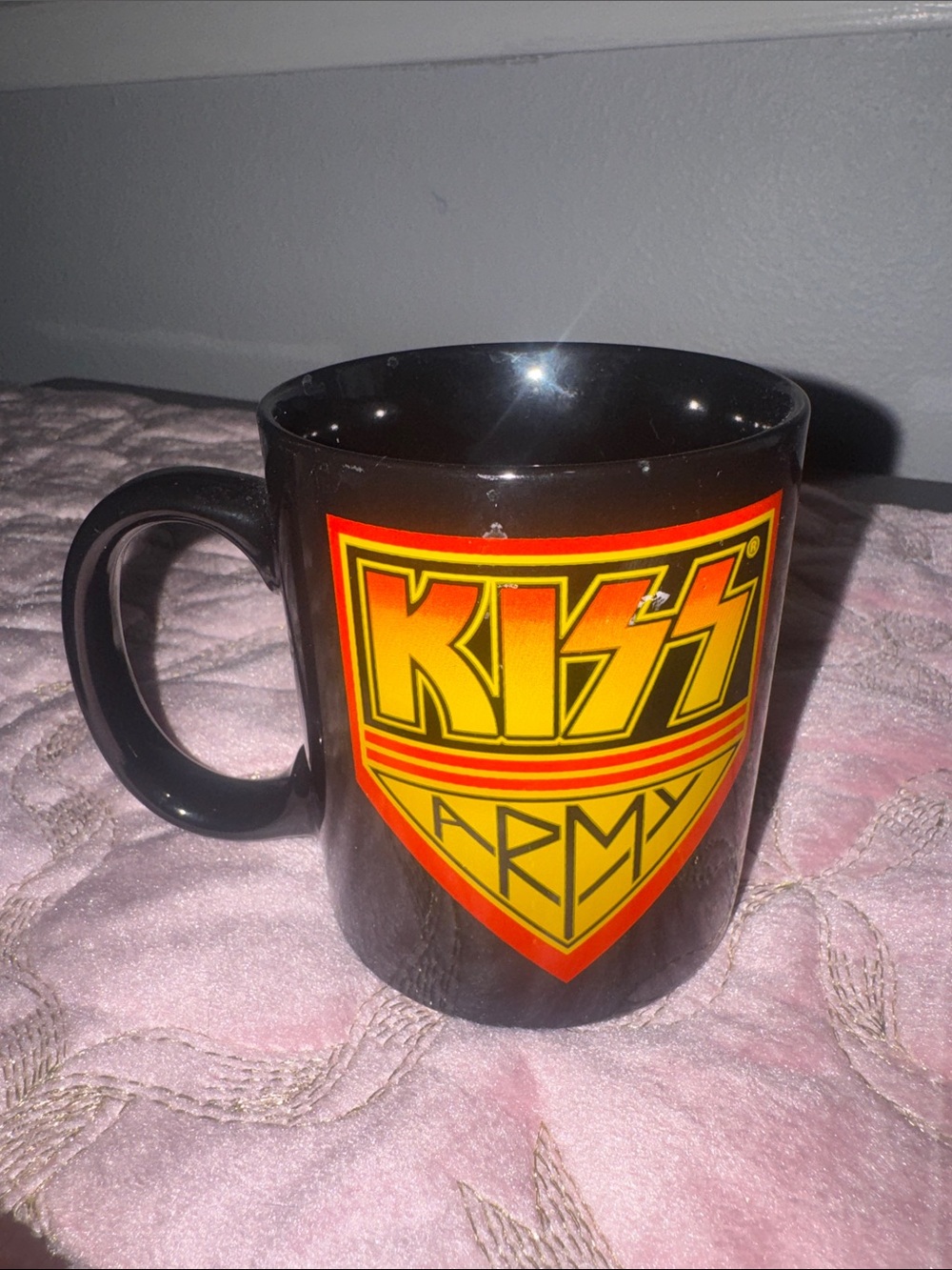 Kiss Black Mug with Red and Yellow Logo